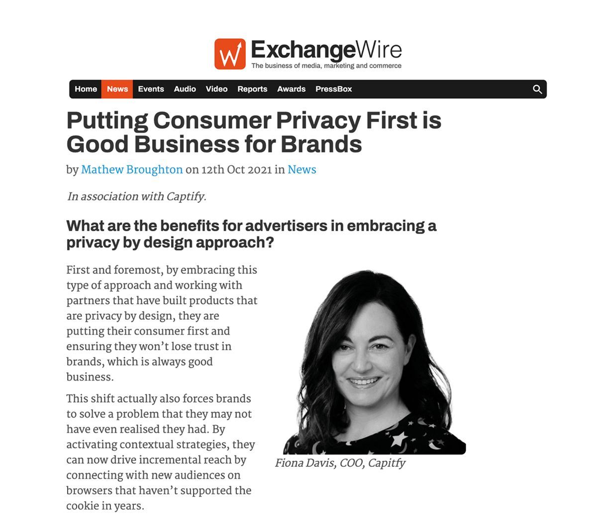 ExchangeWire: Captify’s COO, Fiona Davis—Putting Consumer Privacy First is Good Business for Brands