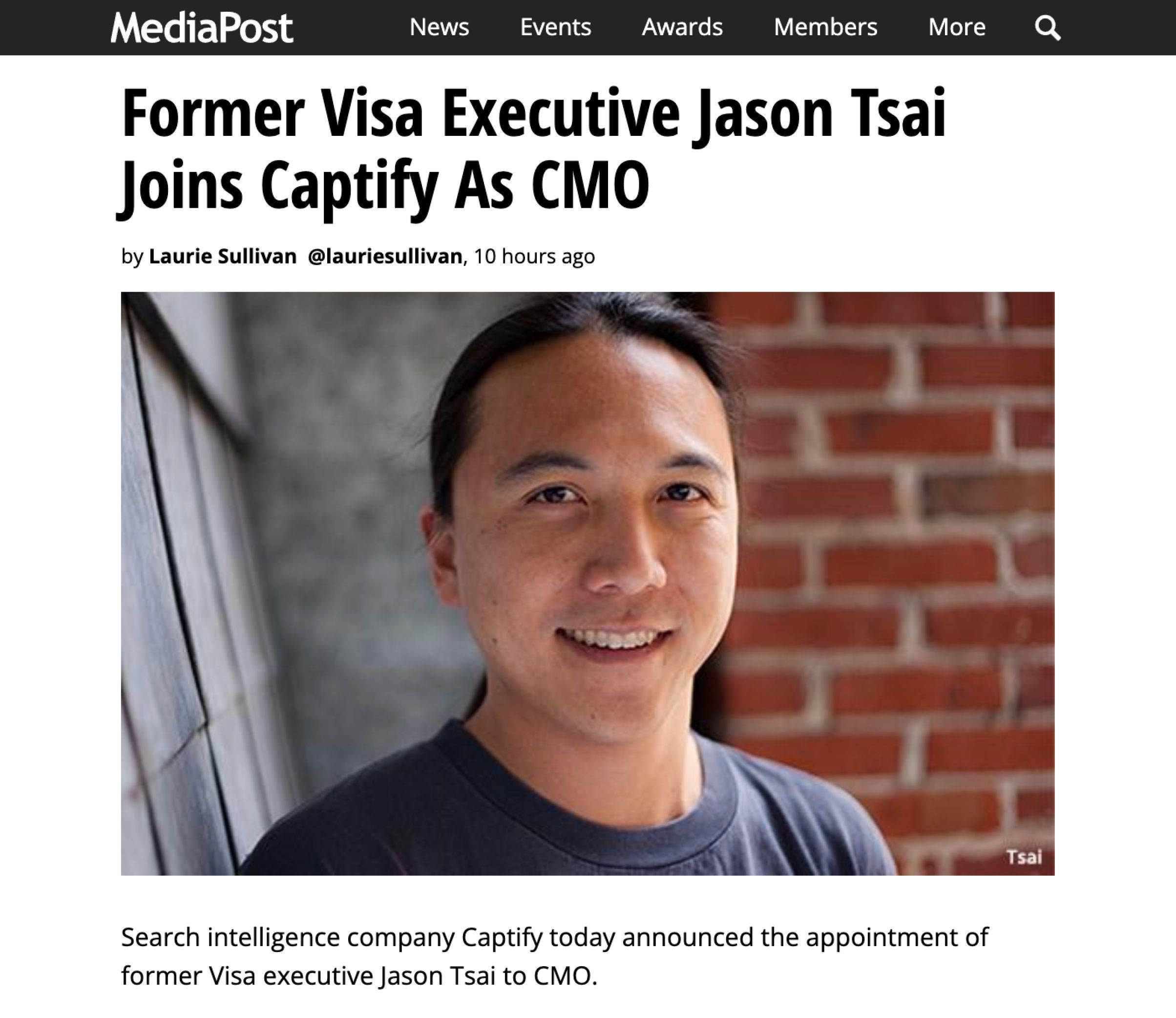 MediaPost: Former Visa Executive Jason Tsai Joins Captify As CMO