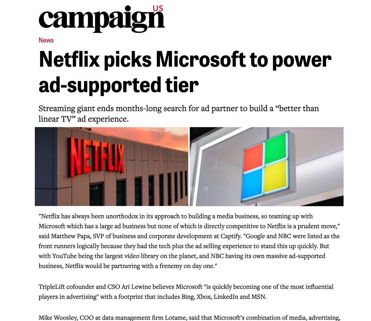 Campaign US: Captify’s Matthew Papa On The News That Netflix Has Chosen Microsoft To Power Its Ad-Supported Tier